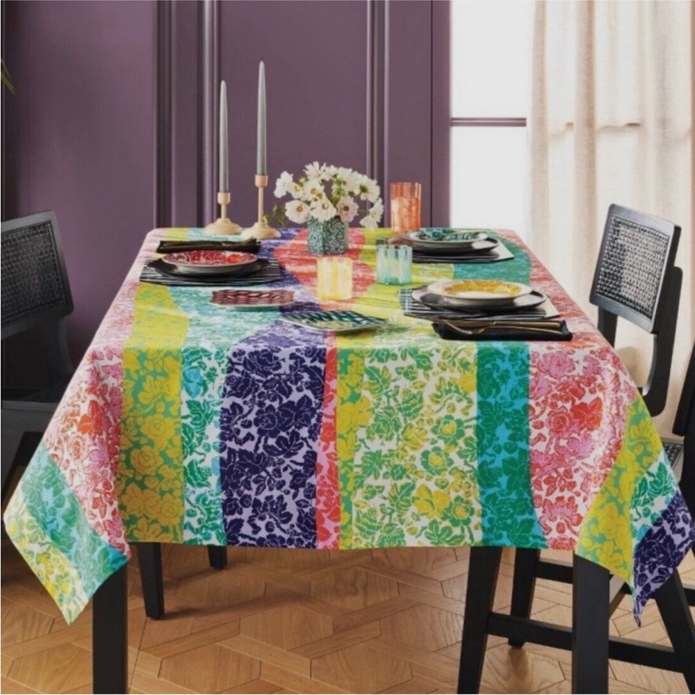 Diane von Furstenberg DVF Target Floral Toile Rectangle Tablecloth 60”x84” NWT